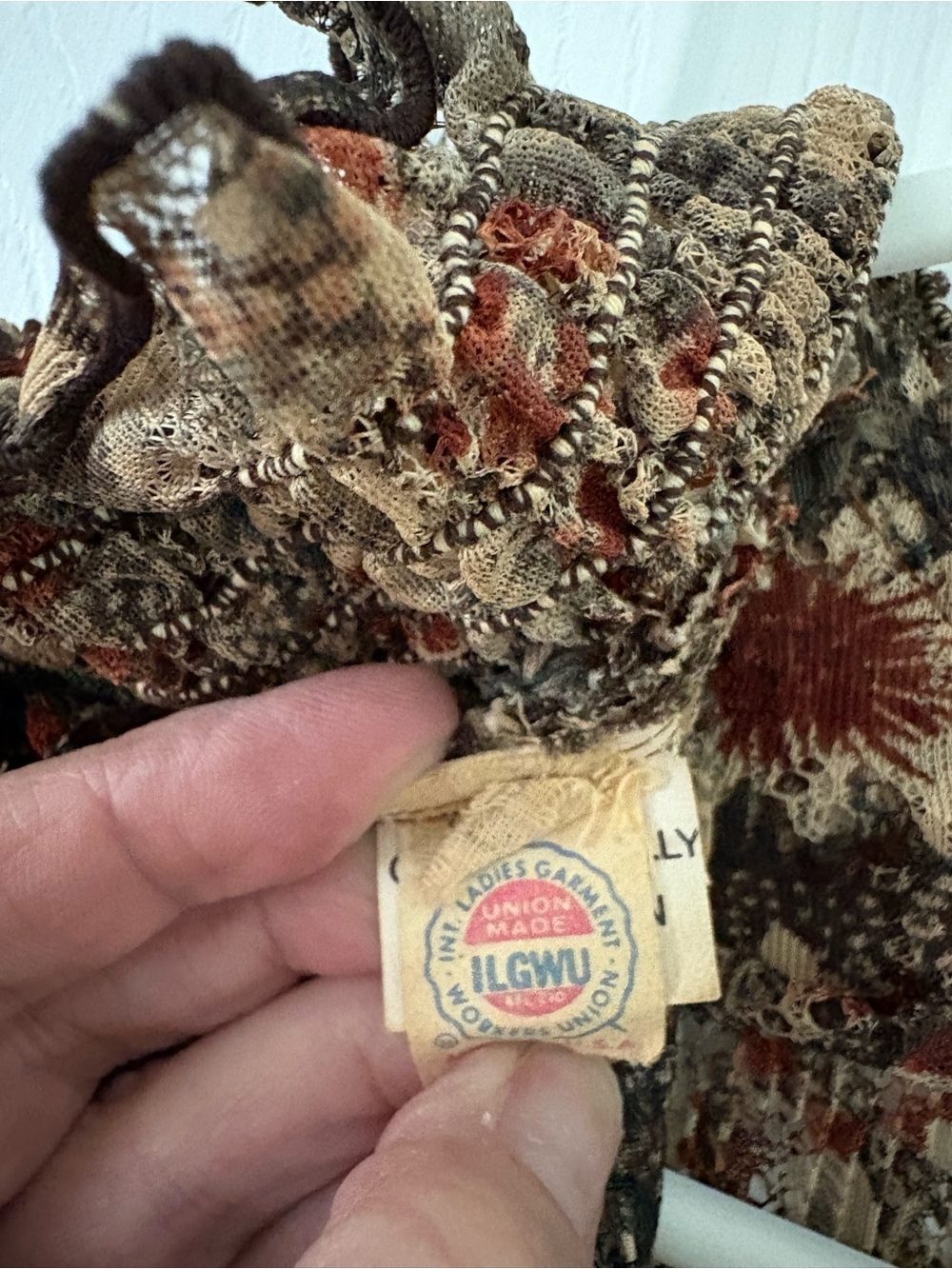 Prairie Floral Pleated Sheer Blouse Ruffle Neck Boho Cottagecore Vintage ILGWU - Picture 5 of 12